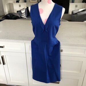 Neiman Marcus Slvless V Neck Fit & Flare Rayon Blend Dress w Ruffle Blue Sz 10